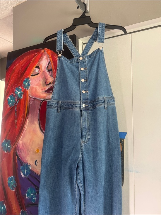 Universal Thread Denim - Universal Thread Medium Blue Denim Women's Button-Front Overalls oversized